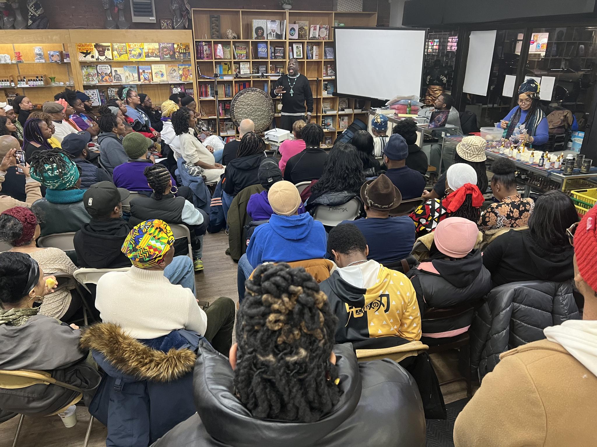 A packed community workshop at Nicholas Brooklyn